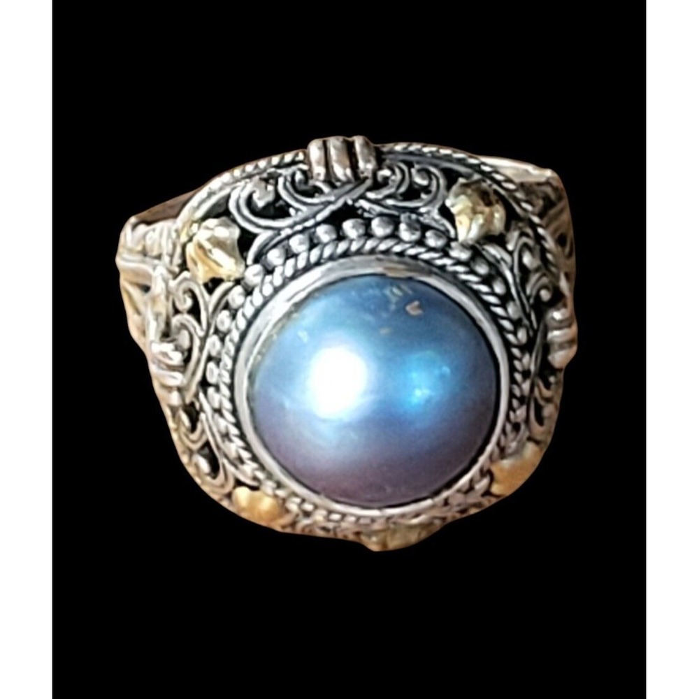 Robert Manse Blue Mabe Pearl Ring in Sterling Silver & 18k Gold Size 12